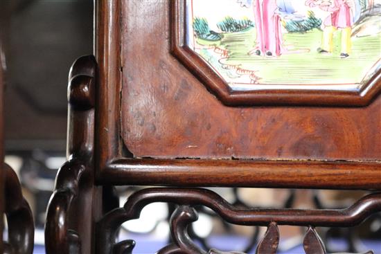 A pair of Chinese carved and pierced hardwood table screens, 19th century, overall height 20.3cm